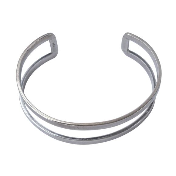 Estate Sterling Silver 925 Double Bar Open Cuff Bracelet 6.75" - Picture 4 of 11